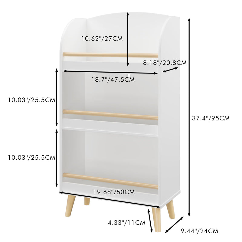 Bookshelf 3 Tier Book Organizer With Toy Storage - White