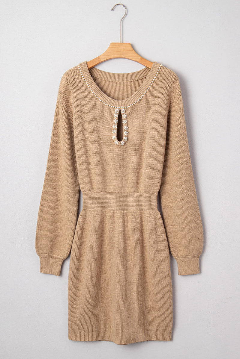 Zariah Embellished Keyhole Ribbed Sweater