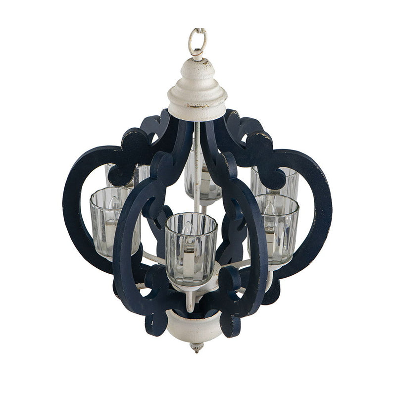 Wood Chandelier 6 Light Farmhouse Pendant Lighting Wood Hanging Light Fixture For Kitchen Living Dining Room, Bulb Not Included - Cream