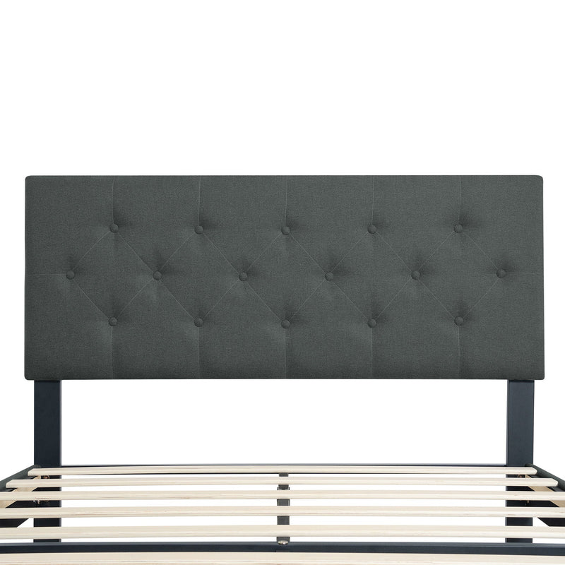 Modern Upholstered Platform Bed Frame With Button Tufted Fabric Headboard