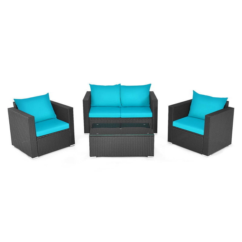 Alora 4-Piece Outdoor Rattan Wicker Patio Furniture Set With Turquoise Cushions (97145368)