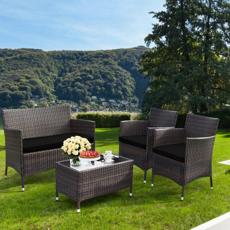 Alora 4-Piece Outdoor Rattan Patio Furniture Set With Cushions & Coffee Table (SAK75463)