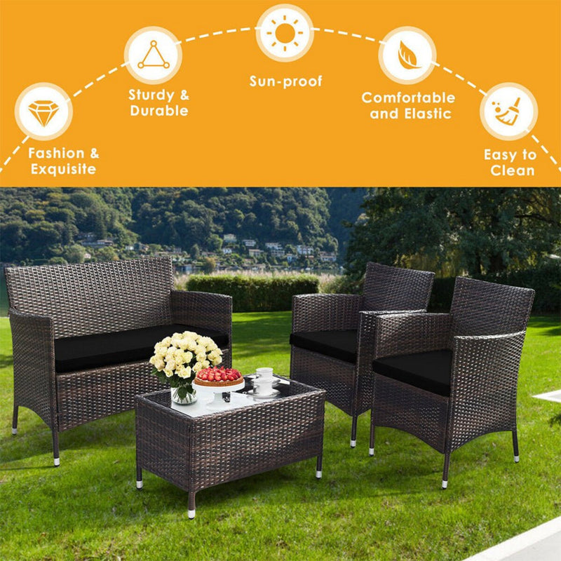 Alora 4-Piece Outdoor Rattan Patio Furniture Set With Cushions & Coffee Table (SAK75463)