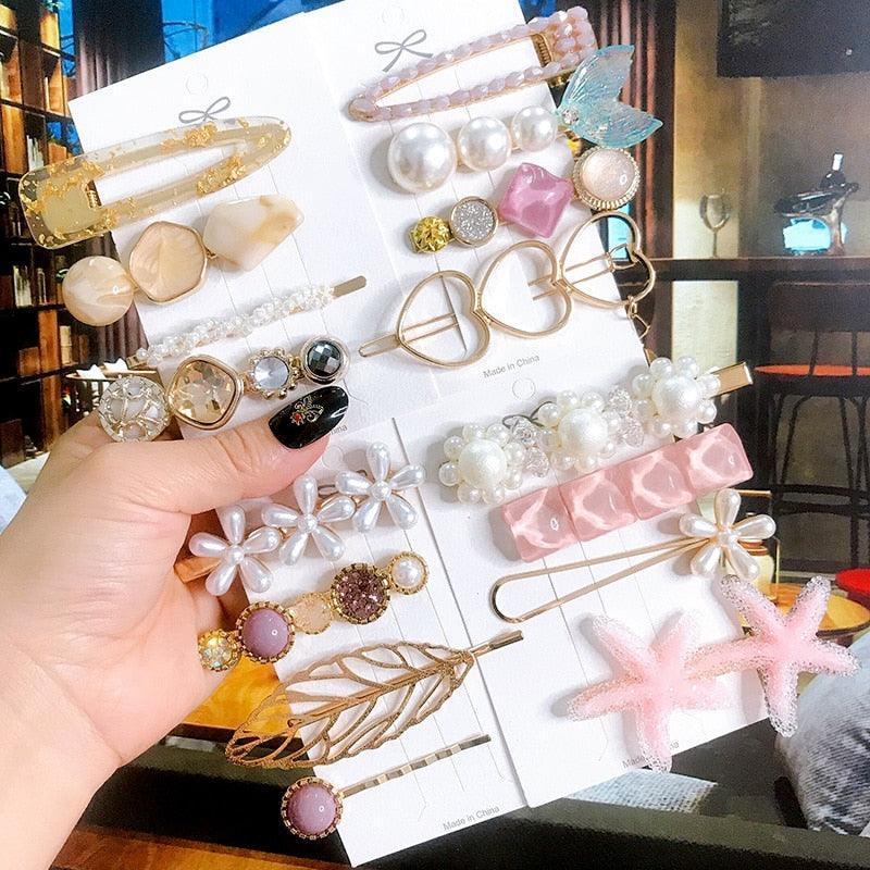 4pcs/set Women Hair Accessories Jewelry Korean Simulation Pearl Barrette Love Hearts Hair Clips For Girls Pink Hairpins Wedding Hair Accessories for Brides and Bridesmaids