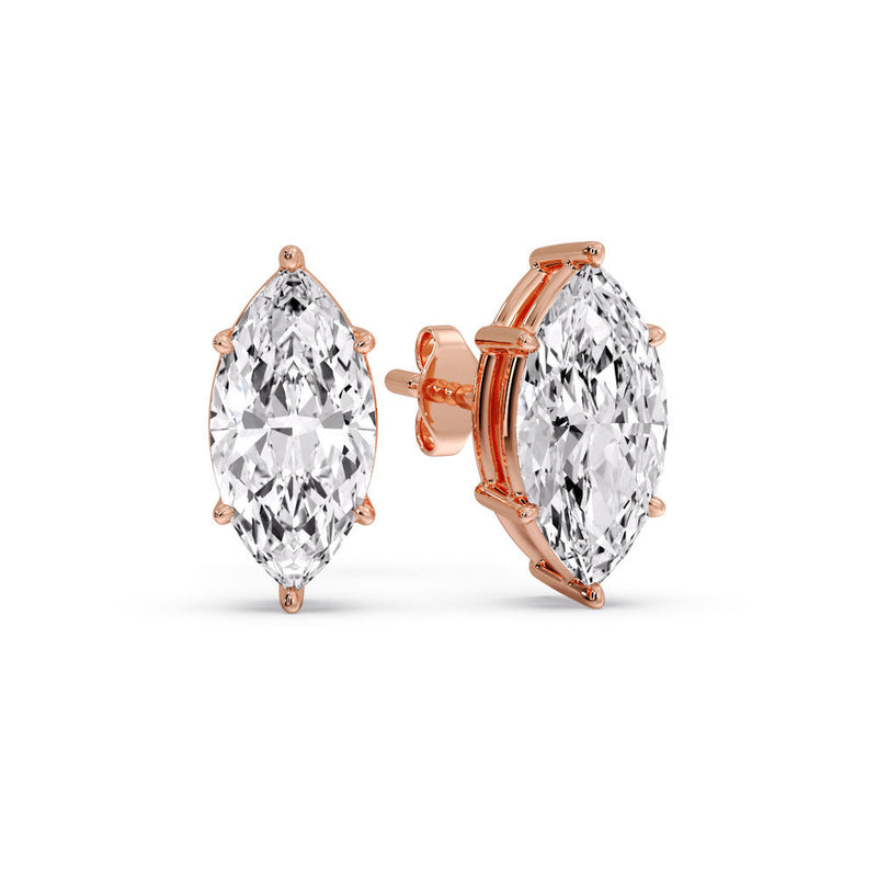 6 Prong Marquise Diamonds Solitaire Stud Earring in Basket Setting