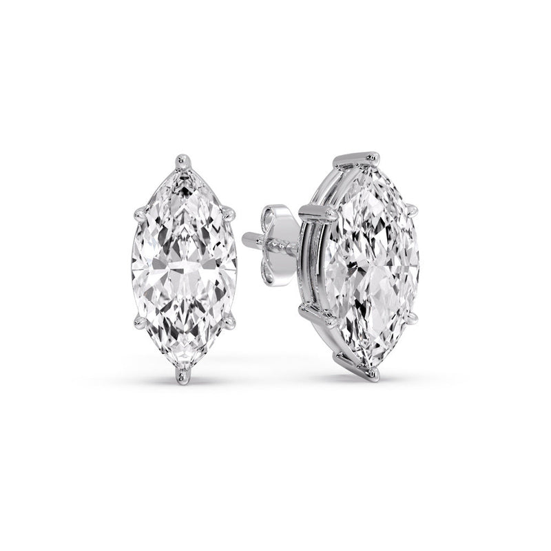 6 Prong Marquise Diamonds Solitaire Stud Earring in Basket Setting