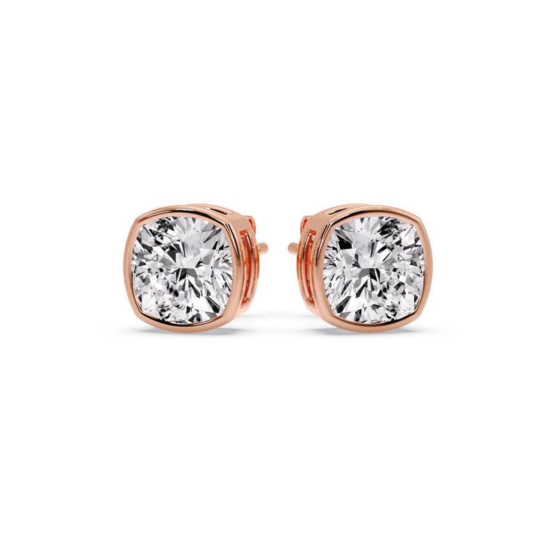 Cushion Diamond Bezel Set Solitaire Certified Stud Earrings