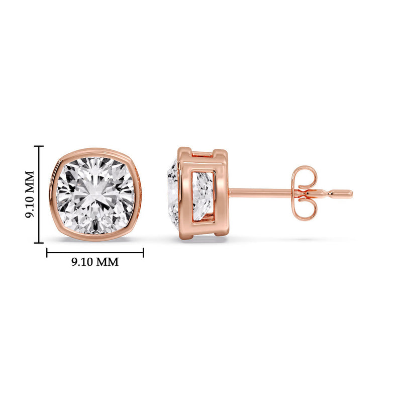 Cushion Diamond Bezel Set Solitaire Certified Stud Earrings