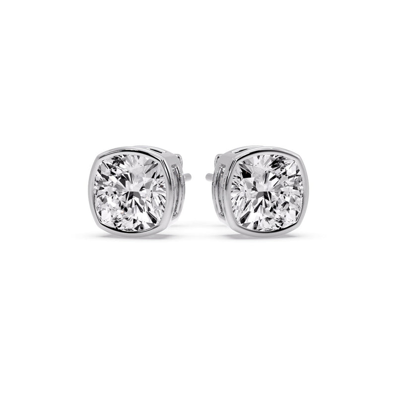 Cushion Diamond Bezel Set Solitaire Certified Stud Earrings