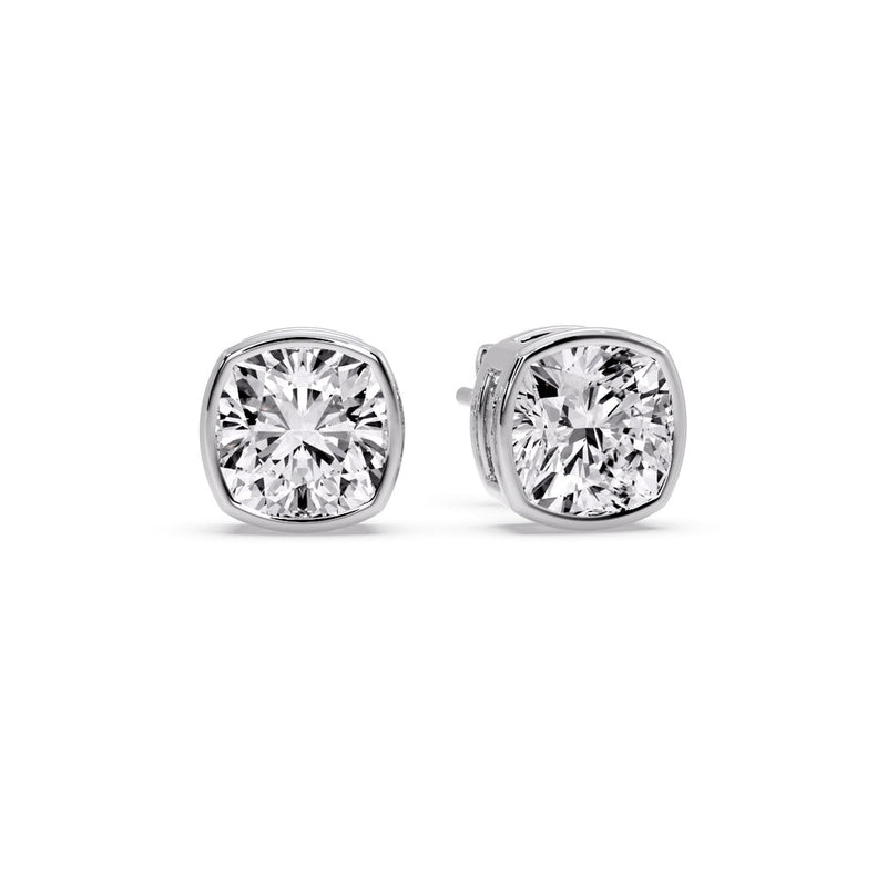 Cushion Diamond Bezel Set Solitaire Certified Stud Earrings