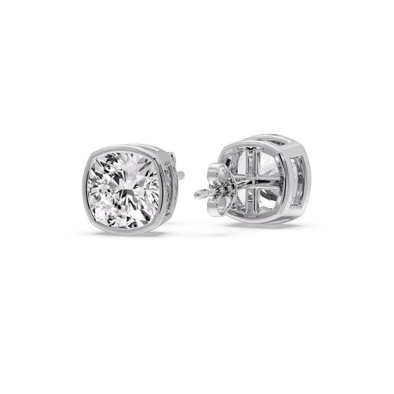 Cushion Diamond Bezel Set Solitaire Certified Stud Earrings