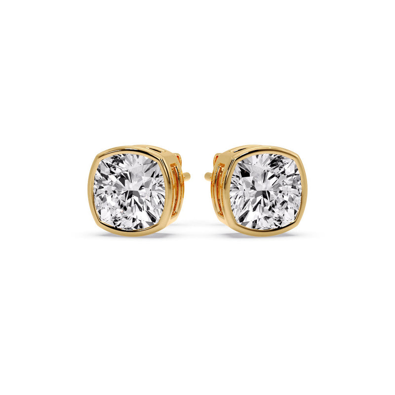 Cushion Diamond Bezel Set Solitaire Certified Stud Earrings