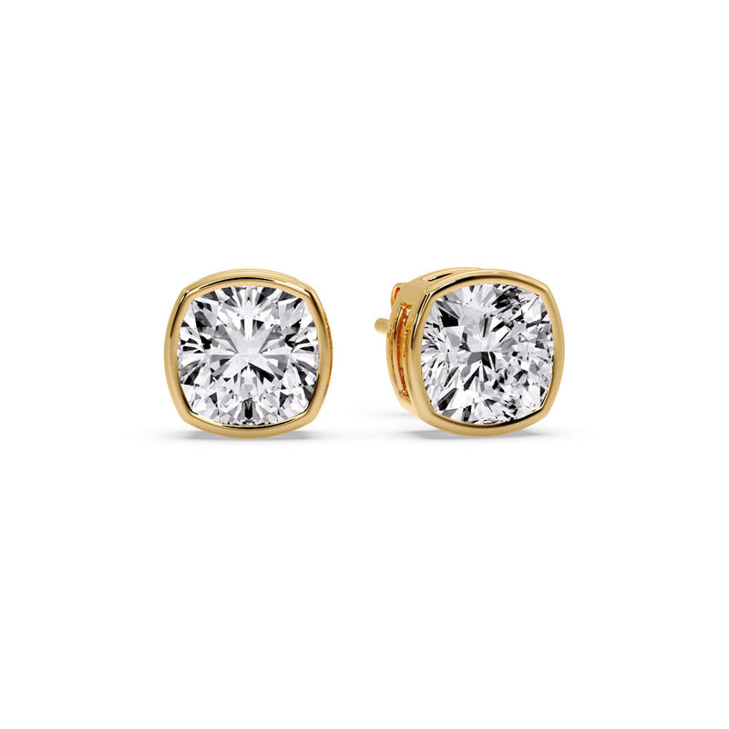 Cushion Diamond Bezel Set Solitaire Certified Stud Earrings