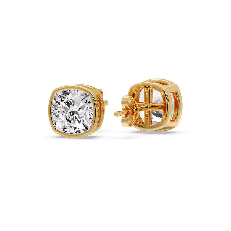 Cushion Diamond Bezel Set Solitaire Certified Stud Earrings