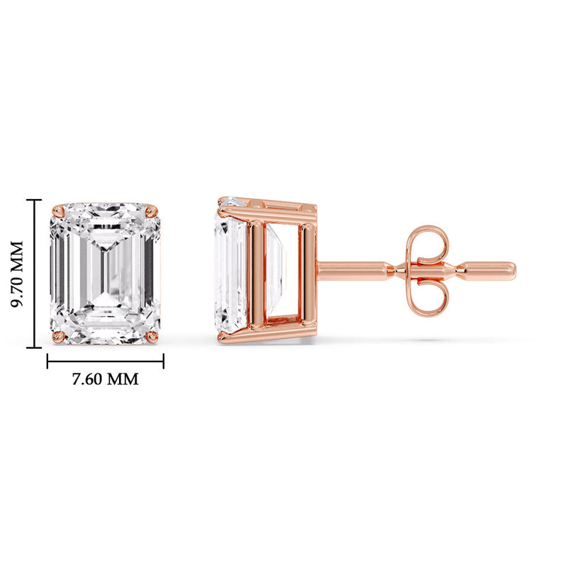 Certified Emerald Cut Diamond Solitaire Stud Earrings