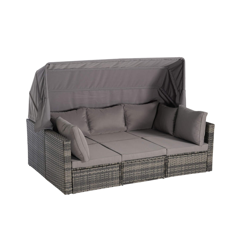Alora 5-Piece Outdoor Patio Wicker Daybed Furniture Set With Retractable Canopy (SAK37816)