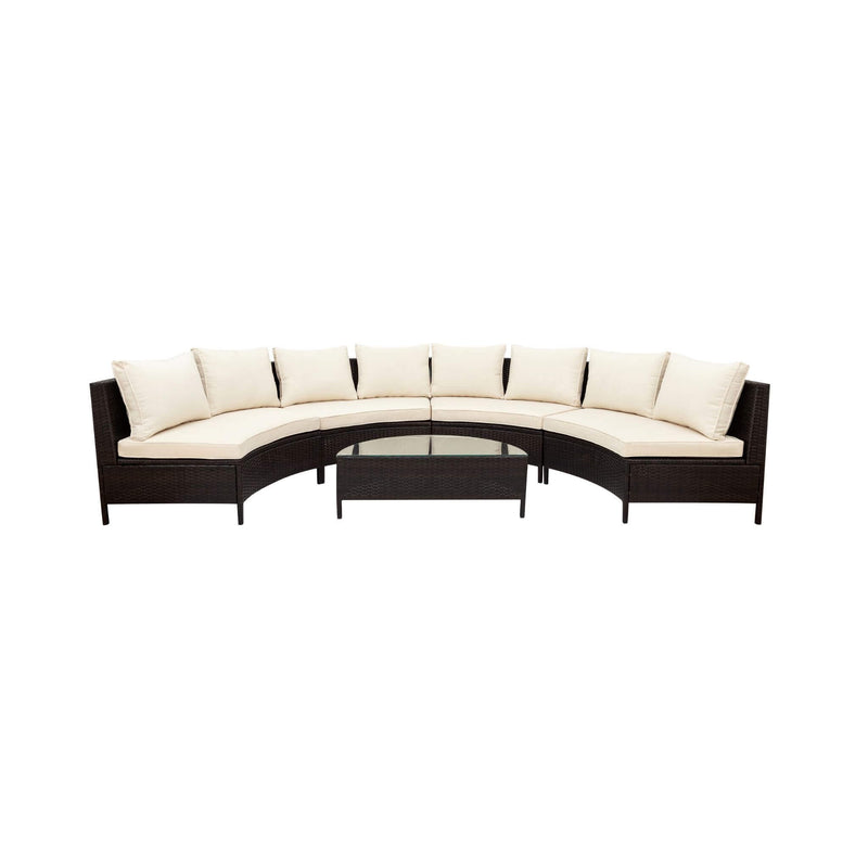 Alora Premium 5-Piece All-Weather Half-Moon Outdoor Rattan Wicker Patio Sectional Sofa Furniture Set With Tempered Glass Table (SAK32615)