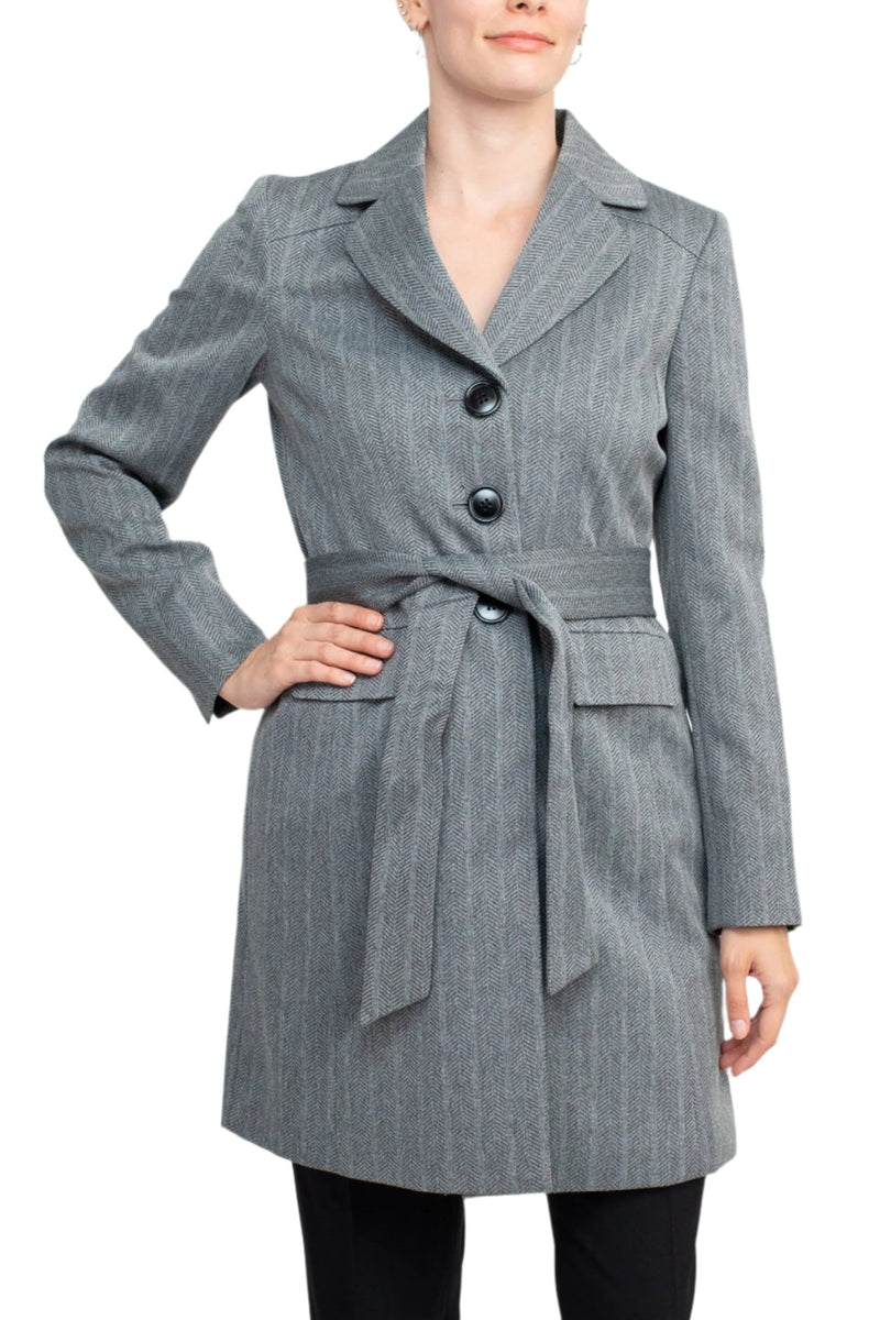 Le Suit Notched Collar 3 Button Tie Waist Flap Pockets Jacket with Button Hook Zipper Closure Pockets Crepe Pants Suit (Two Piece Set)