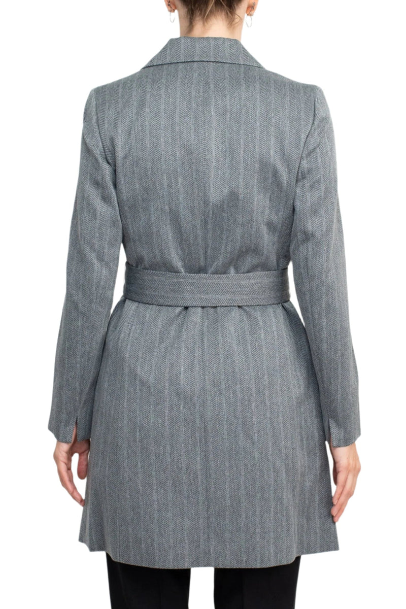 Le Suit Notched Collar 3 Button Tie Waist Flap Pockets Jacket with Button Hook Zipper Closure Pockets Crepe Pants Suit (Two Piece Set)