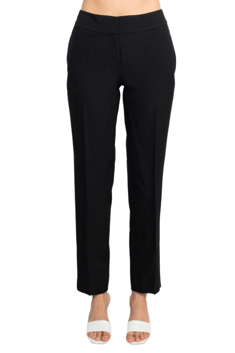 Le Suit Notched Collar 3 Button Tie Waist Flap Pockets Jacket with Button Hook Zipper Closure Pockets Crepe Pants Suit (Two Piece Set)