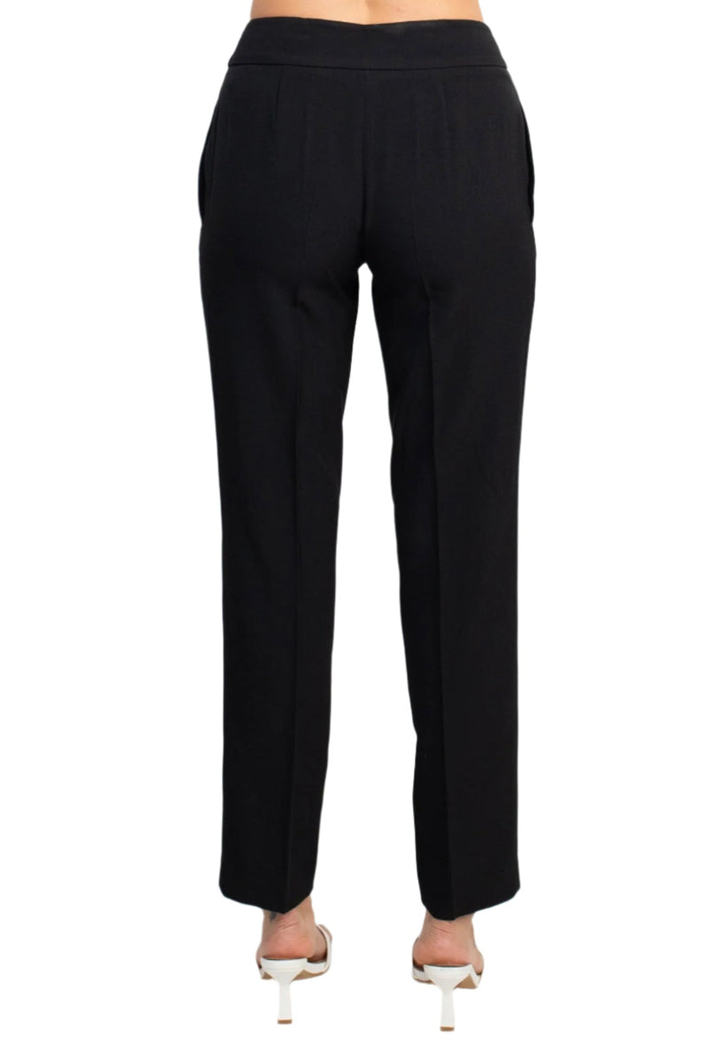 Le Suit Notched Collar 3 Button Tie Waist Flap Pockets Jacket with Button Hook Zipper Closure Pockets Crepe Pants Suit (Two Piece Set)