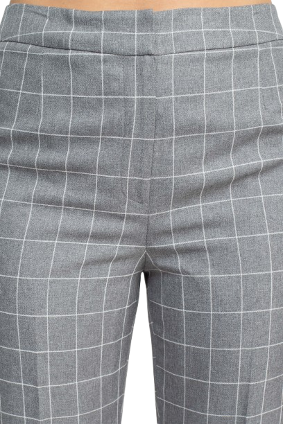 Le Suit Notched Collar 1 Button Tie Mélange Windowpane Jacket with Button Hook Zipper Closure Crepe Pants Suit (Two Piece Set)