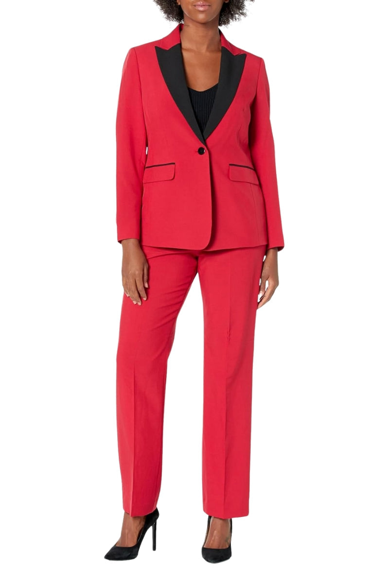 Le Suit Wide Notch Lapel Collar Long Sleeves Two Pockets Single Button Closure Blazer and Straight-Leg Trousers Pantsuits