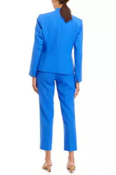 Le Suit Stand-Up Collar Blazer One-Button Closure and Two Hip Pockets Elastic Back Pants Trousers Pantsuits