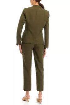 Le Suit Stand-Up Collar Blazer One-Button Closure and Two Hip Pockets Elastic Back Pants Trousers Pantsuits