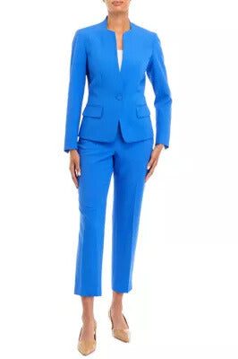 Le Suit Stand-Up Collar Blazer One-Button Closure and Two Hip Pockets Elastic Back Pants Trousers Pantsuits