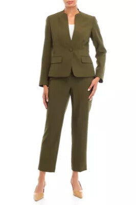 Le Suit Stand-Up Collar Blazer One-Button Closure and Two Hip Pockets Elastic Back Pants Trousers Pantsuits
