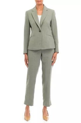 Le Suit One-Button Suit Jacket Long Sleeves and Seam Pockets Trouser Pantsuits