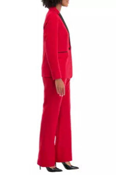 Le Suit Single-Button Blazer Contrasting Lapel and Straight-Leg Trousers Pantsuits