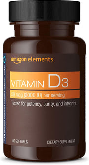 Vitamin D3, 2000 IU, 180 Softgels, 6 Month Supply (Packaging May Vary), Supports Strong Bones and Immune Health