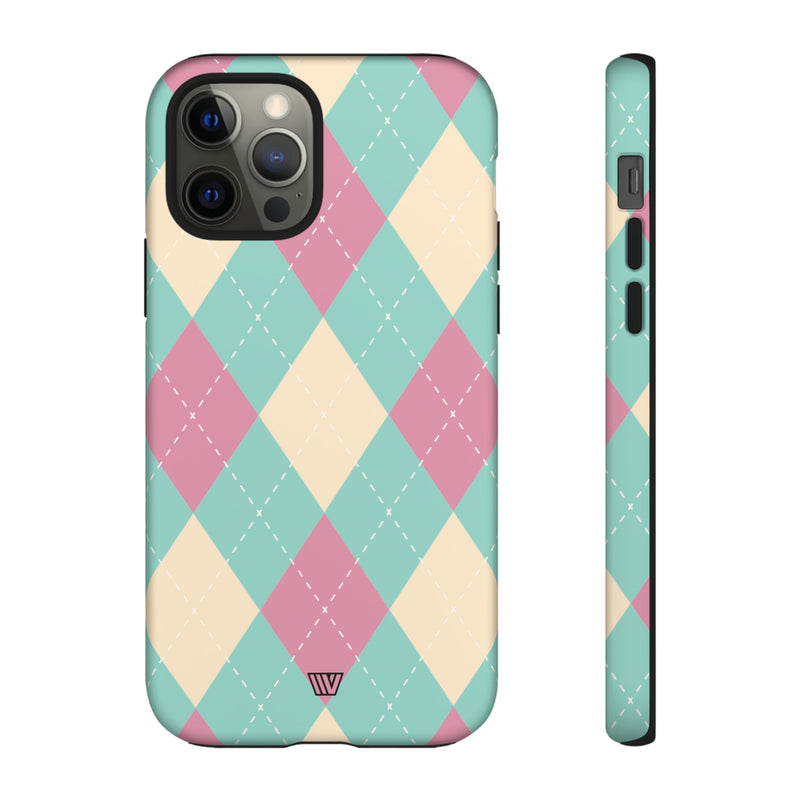 BLUE PINK BEIGE ARGYLE | Tough Phone Case