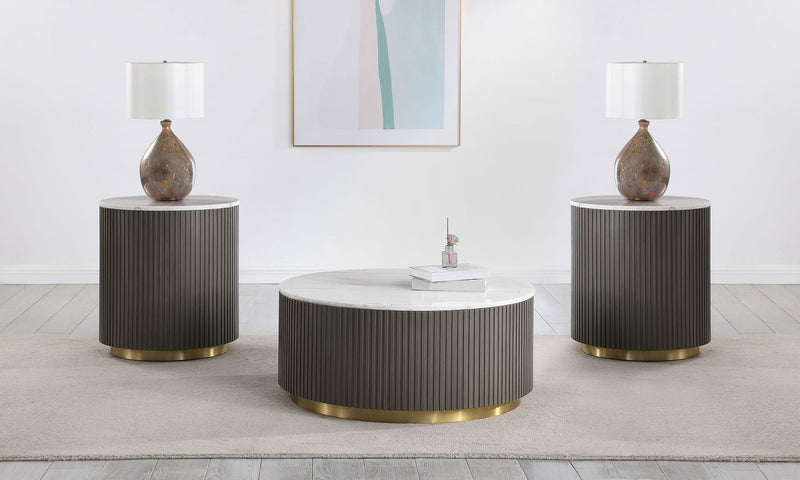Jason 3-piece Round White Marble Coffee Table Set Charcoal