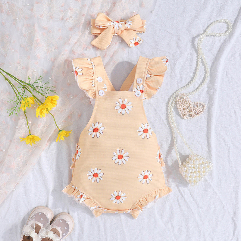 Short Sleeve Casual Rompers Jumpsuit Girls With Headdress