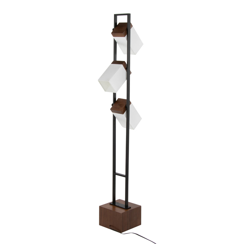 Bento 67.5' Contemporary Metal Floor Lamp in Black Metal and Walnut Wood with White Shade