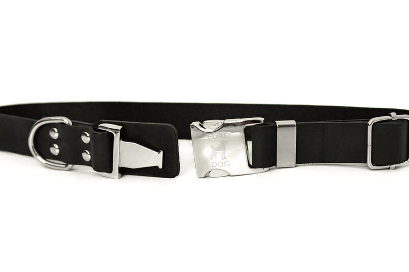 Modern Style Quick-Release Midnight Black Leather Dog Collar