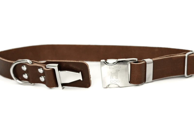 Modern Style Quick-Release Chocolate Leather Dog Collar