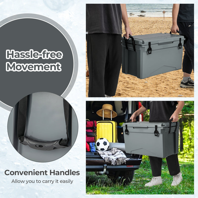 50 QT Rotomolded Cooler Insulated Portable Ice Chest with Integrated Cup Holders