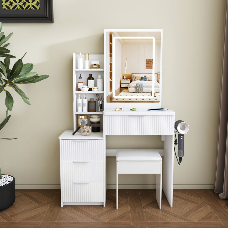 Modern Vanity Desk With 3 LED Lighting Modes, 4 Drawers
