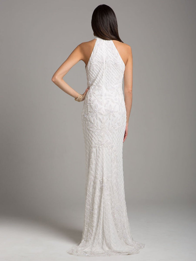 Lara Lattice-Beaded Halter Neck Sheath Wedding Gown