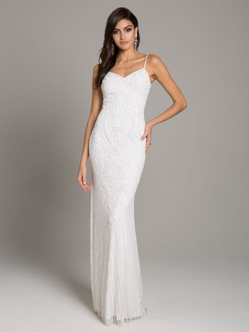 Lara Brooke Beaded Spaghetti Strap Sheath Gown