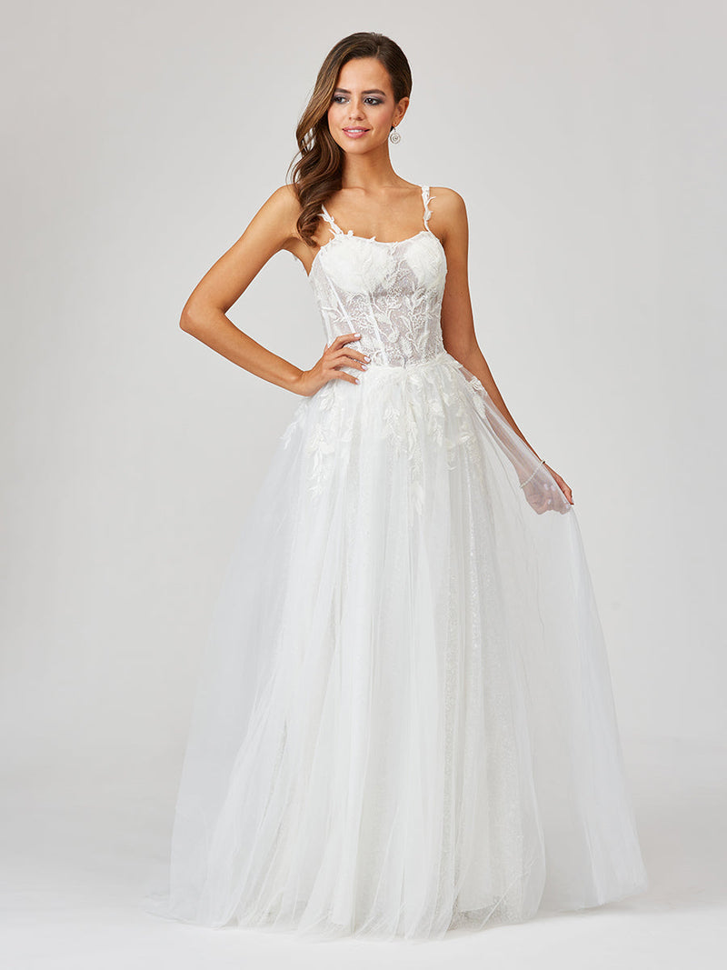 Lara 51042 - Sheer Bodice Lace Bridal Ballgown OUTLET
