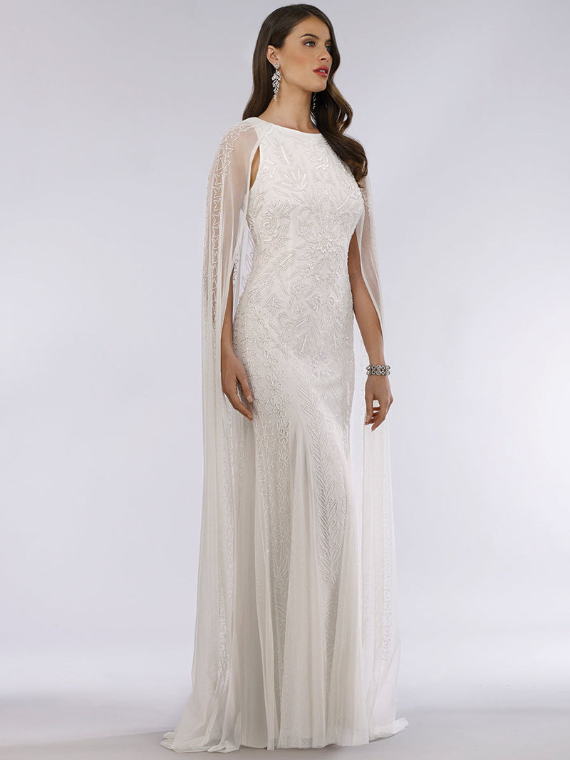 Lara Eve Beaded Cape Sleeve Wedding Dress