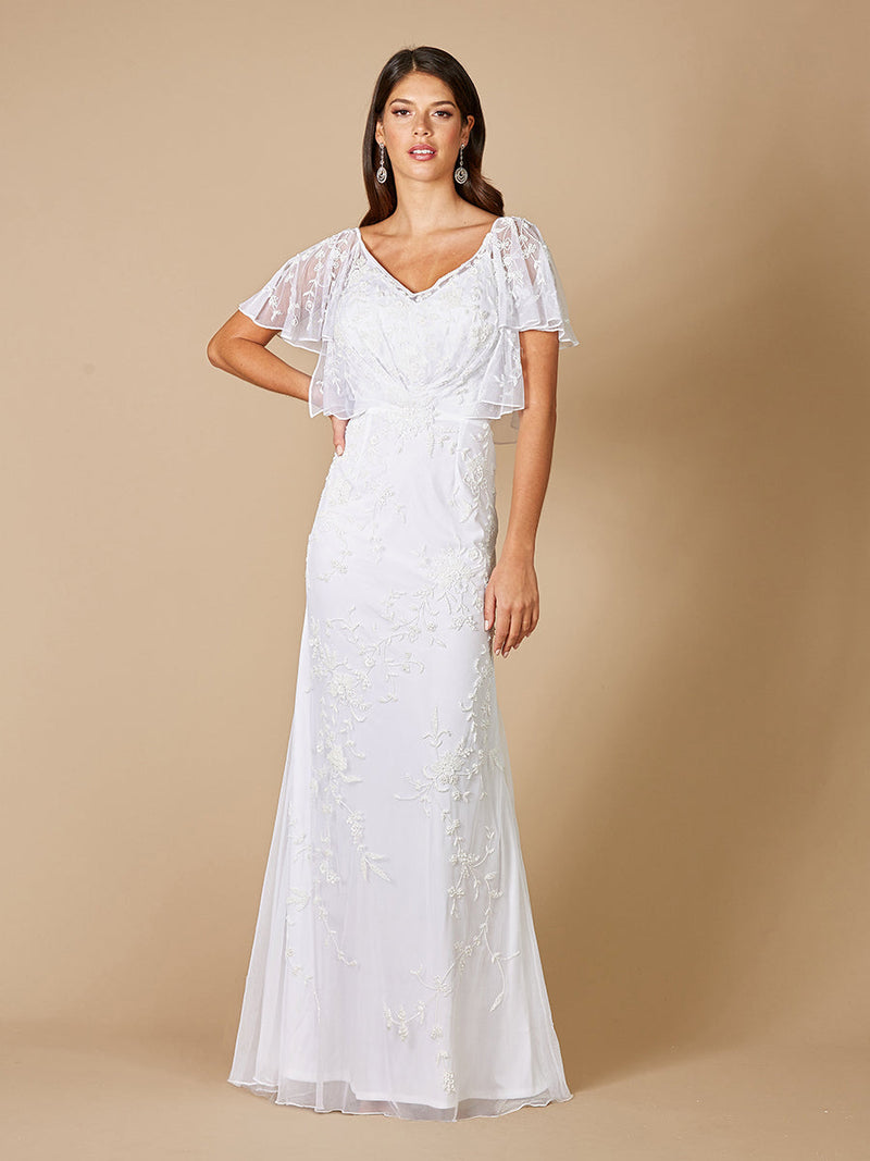 Lara Greyson Beaded Flutter Sleeve Wedding Dress