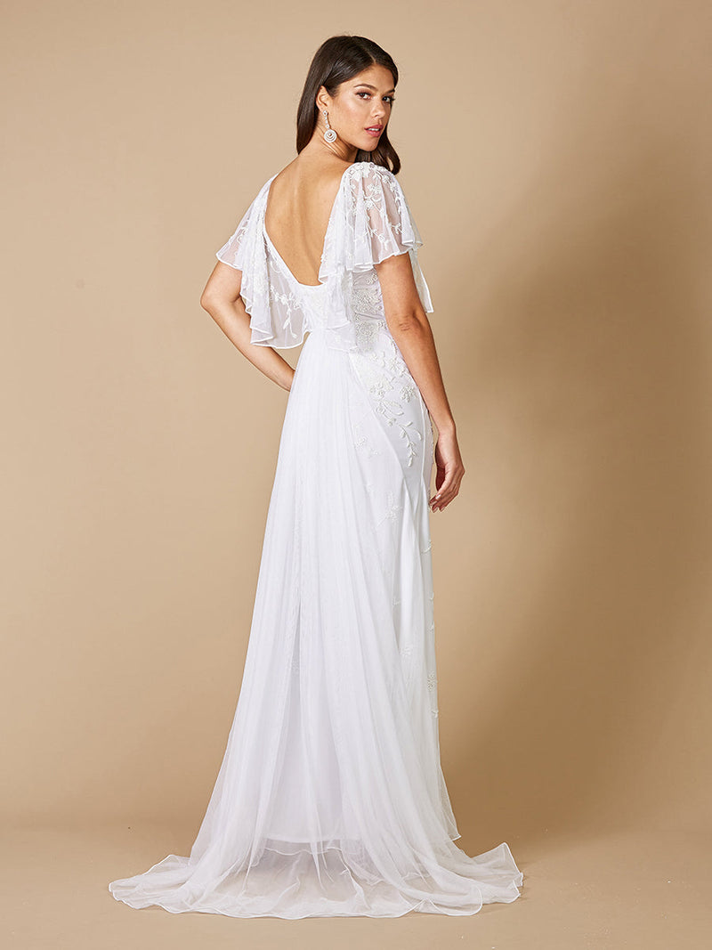 Lara Greyson Beaded Flutter Sleeve Wedding Dress