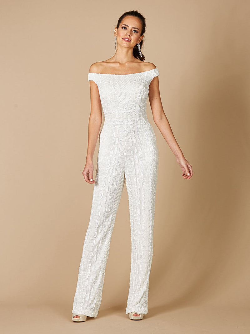 Lara Gabby Beaded Off-the-Shoulder Bridal Jumpsuit