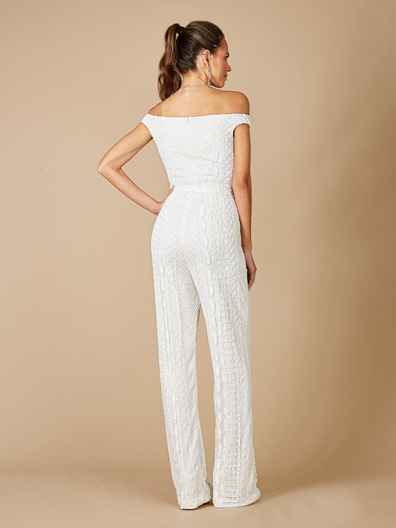 Lara Gabby Beaded Off-the-Shoulder Bridal Jumpsuit